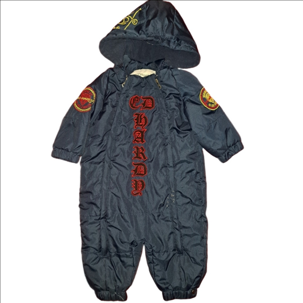 Ed Hardy Navy Blue Hooded Baby Snowsuit